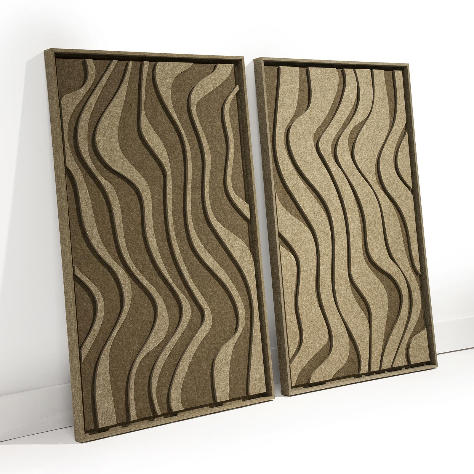 Akustikbild Oasis Olive Mist - schallabsorbierendes 3D Filz Wandbild, 2er-Set in interieur