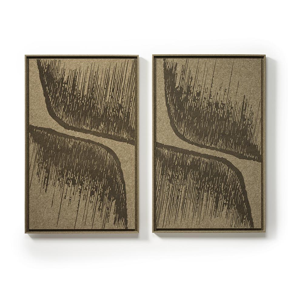Zwei FeltArt-Paneele Botany Olive Mist in einem modernen Interieur – Format L, Ansicht 1 von 3