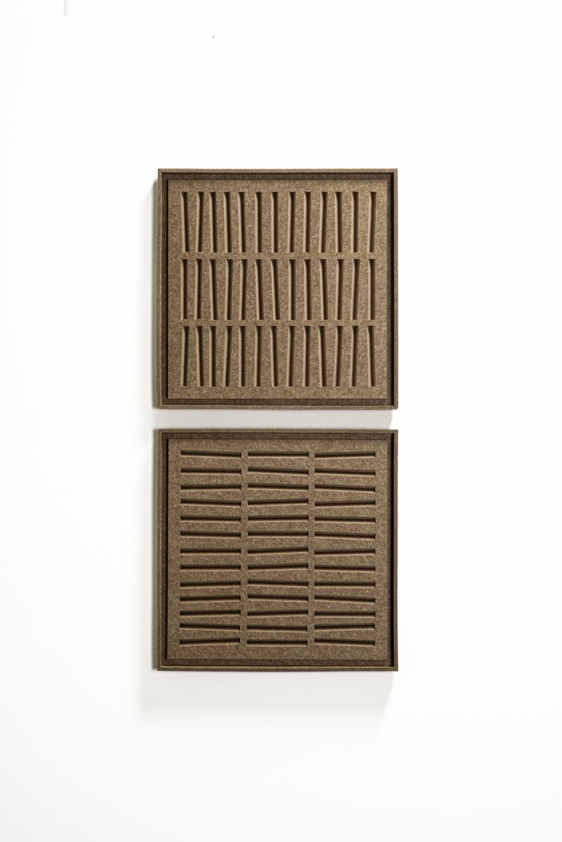 Akustikbild Harmoni Olive Mist - schallabsorbierendes 3D Filz Wandbild, 2er-Set