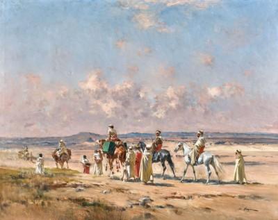 A caravan crossing the desert im hellen licht