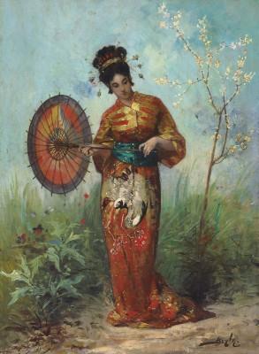 Japanische frau mit parasol im freien