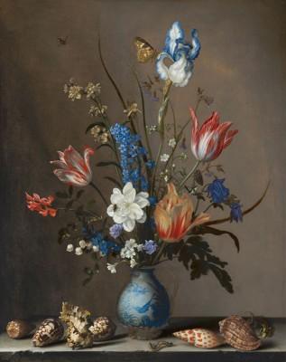 Blumen in einer wan li vase vor outdoor kulisse