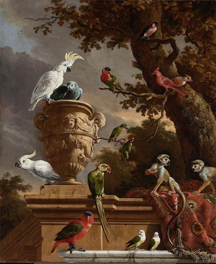 De menagerie von melchior d'hondecoeter in blauem licht