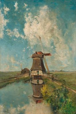 Eine windmühle am poldergraben von paul joseph constantin gabriël - artwork in frame preview