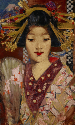 Geisha girl im outdoor-motiv mit lowkey-farben - artwork in frame preview