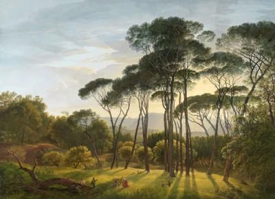 Italienische landschaft mit parasoldennen