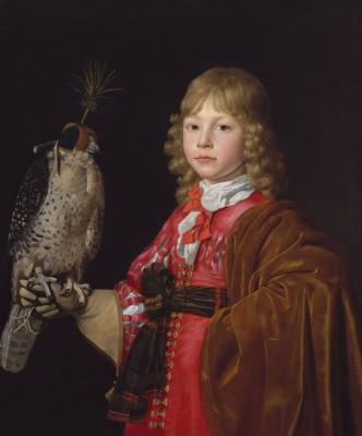 Portrait eines jungen mit falke im freien - artwork in frame preview