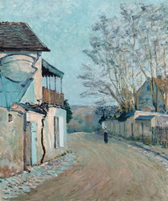 Ruhige straßenszene im morgendlichen licht - artwork in frame preview