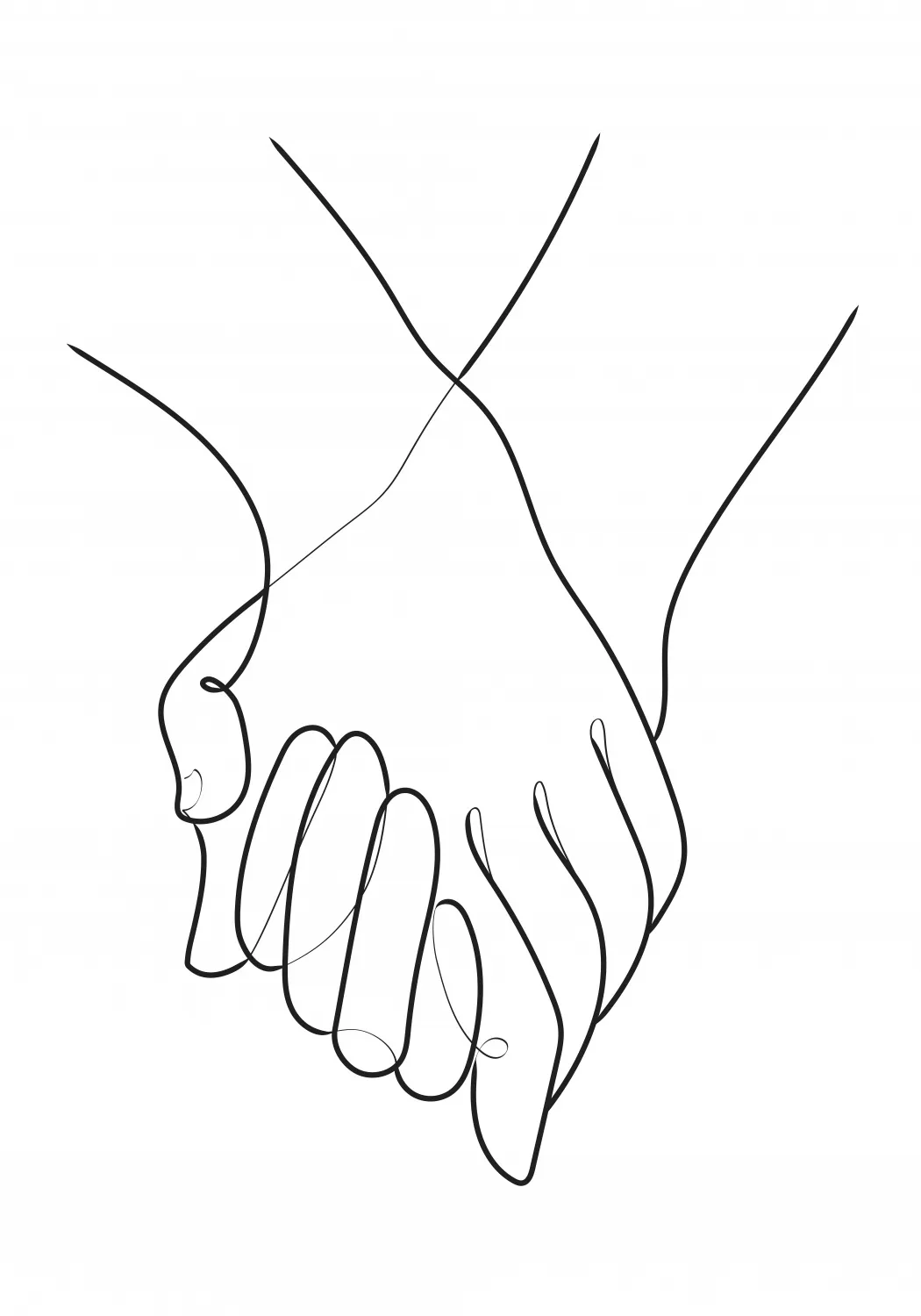 Holding hands lines, filigrane linienzeichnung in schwarz-weiß
