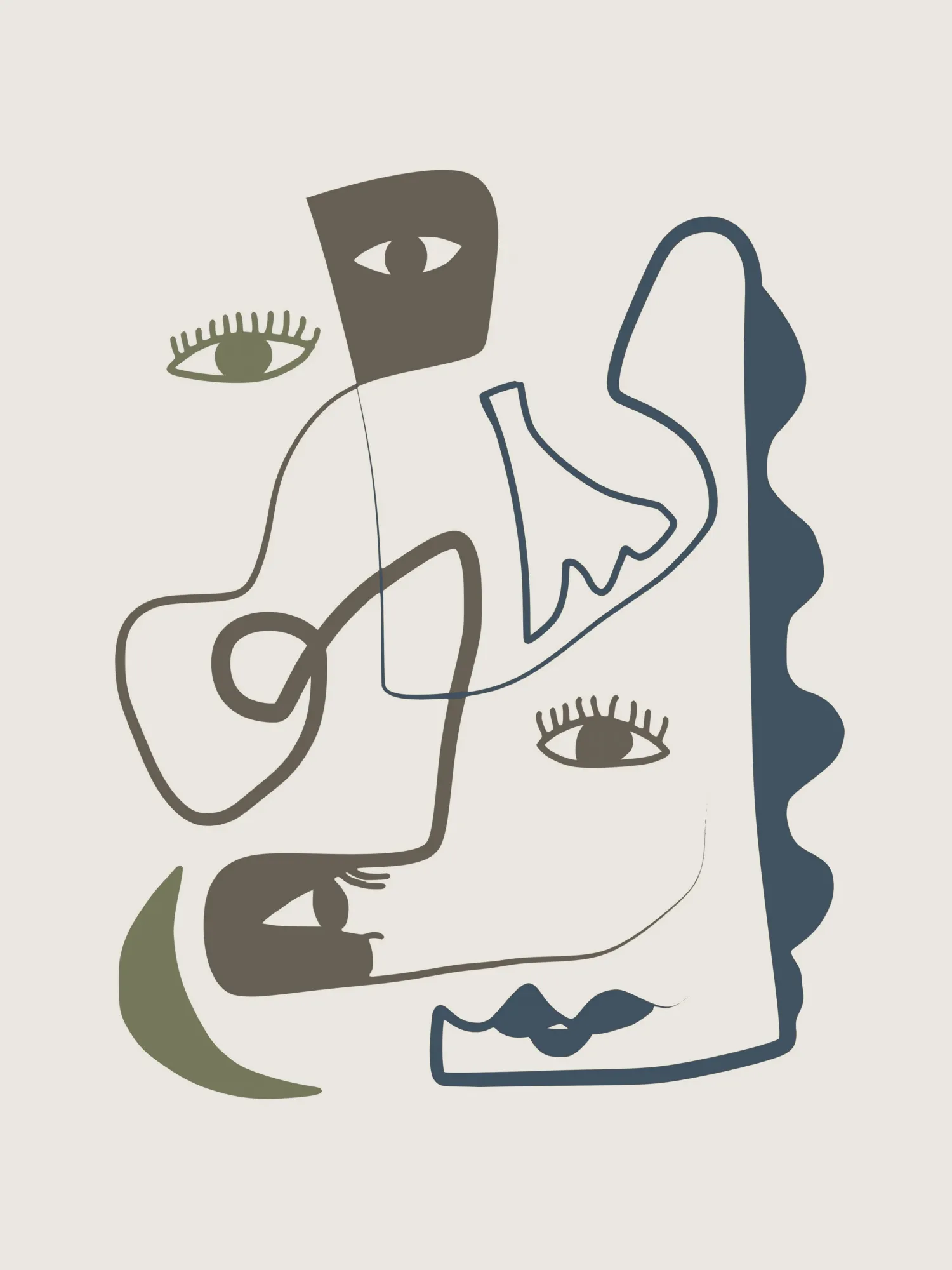 Minimalistische linienzeichnung mit gesichtern von little dean