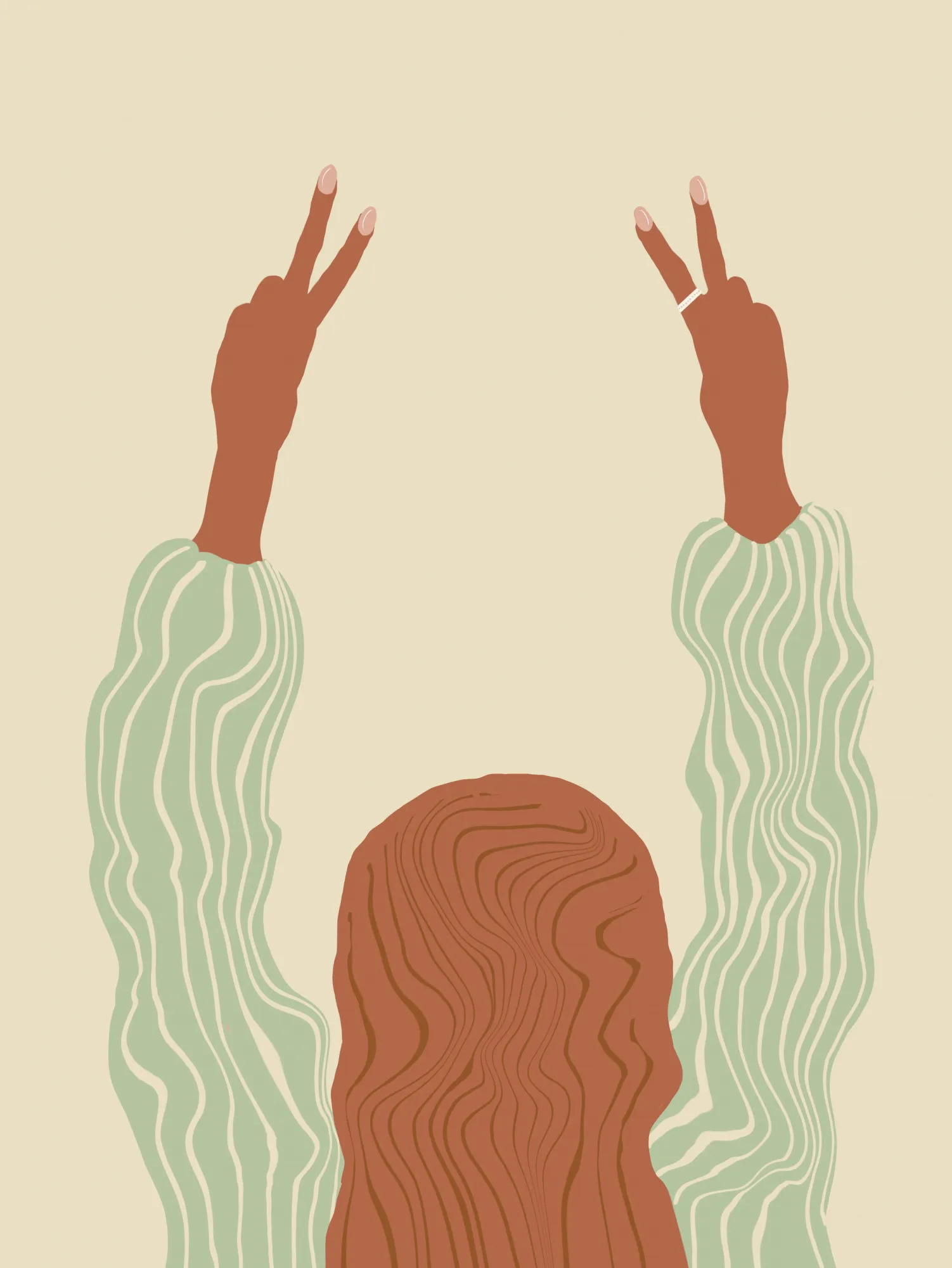 Peace, minimalistische illustration einer frau im freien