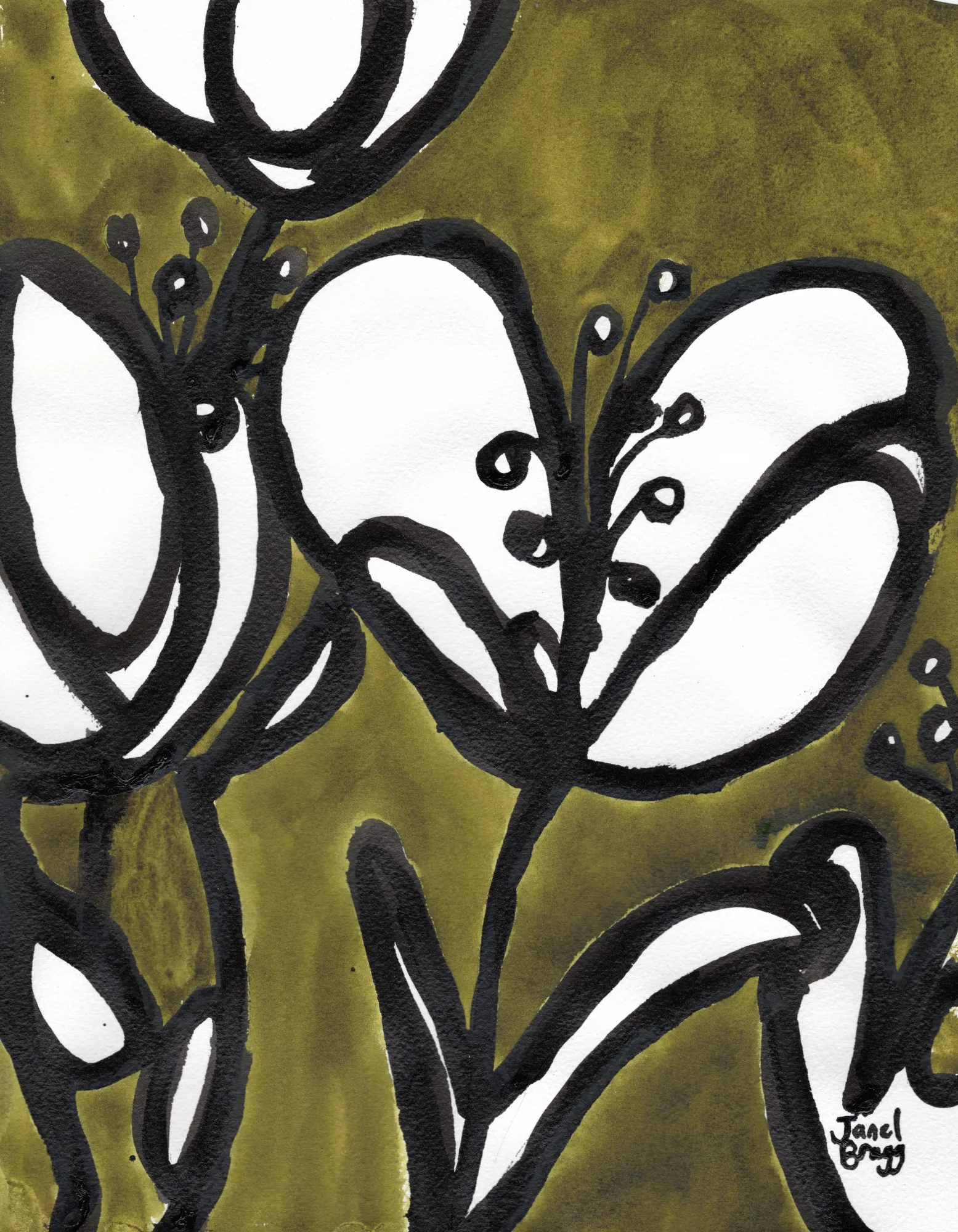 Florale energie in moosgrün und schwarz