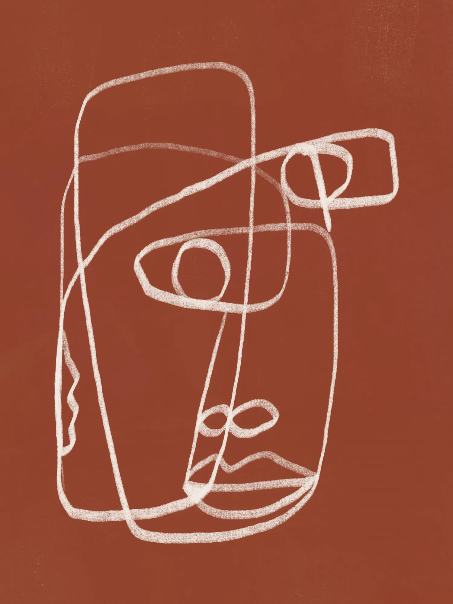 Line art abstraktes porträt in terrakotta
