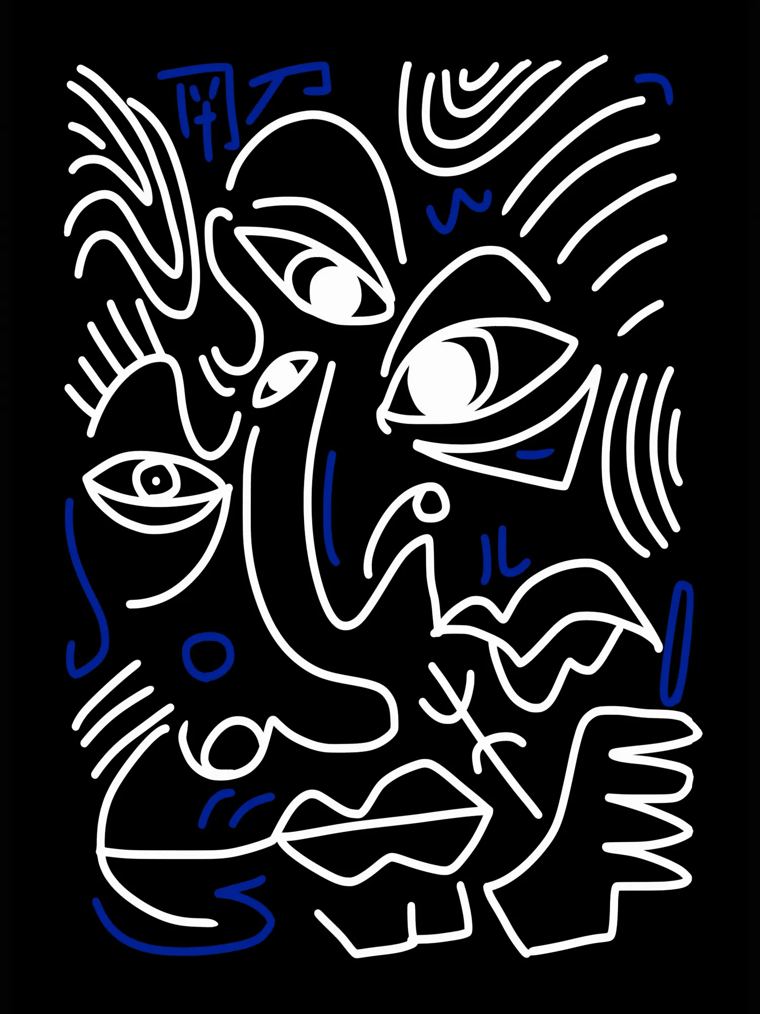 Weiße und blaue linien auf schwarzem grund