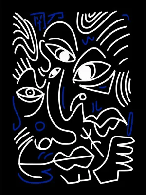 Weiße und blaue linien auf schwarzem grund