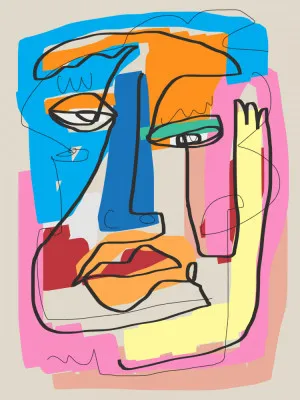 Face art mit geometrischen formen und lebendigen farben