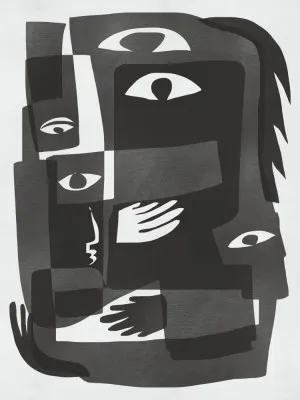 Monochrome geometrie mit stilisierten augen