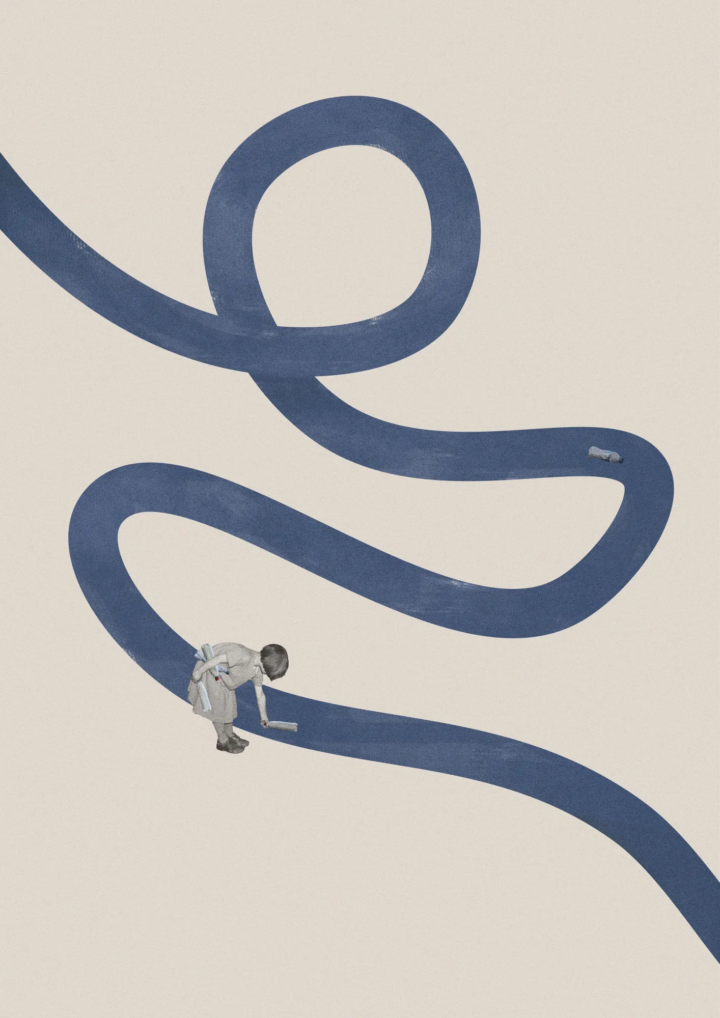 Kinder am Fluss in blauen Formen