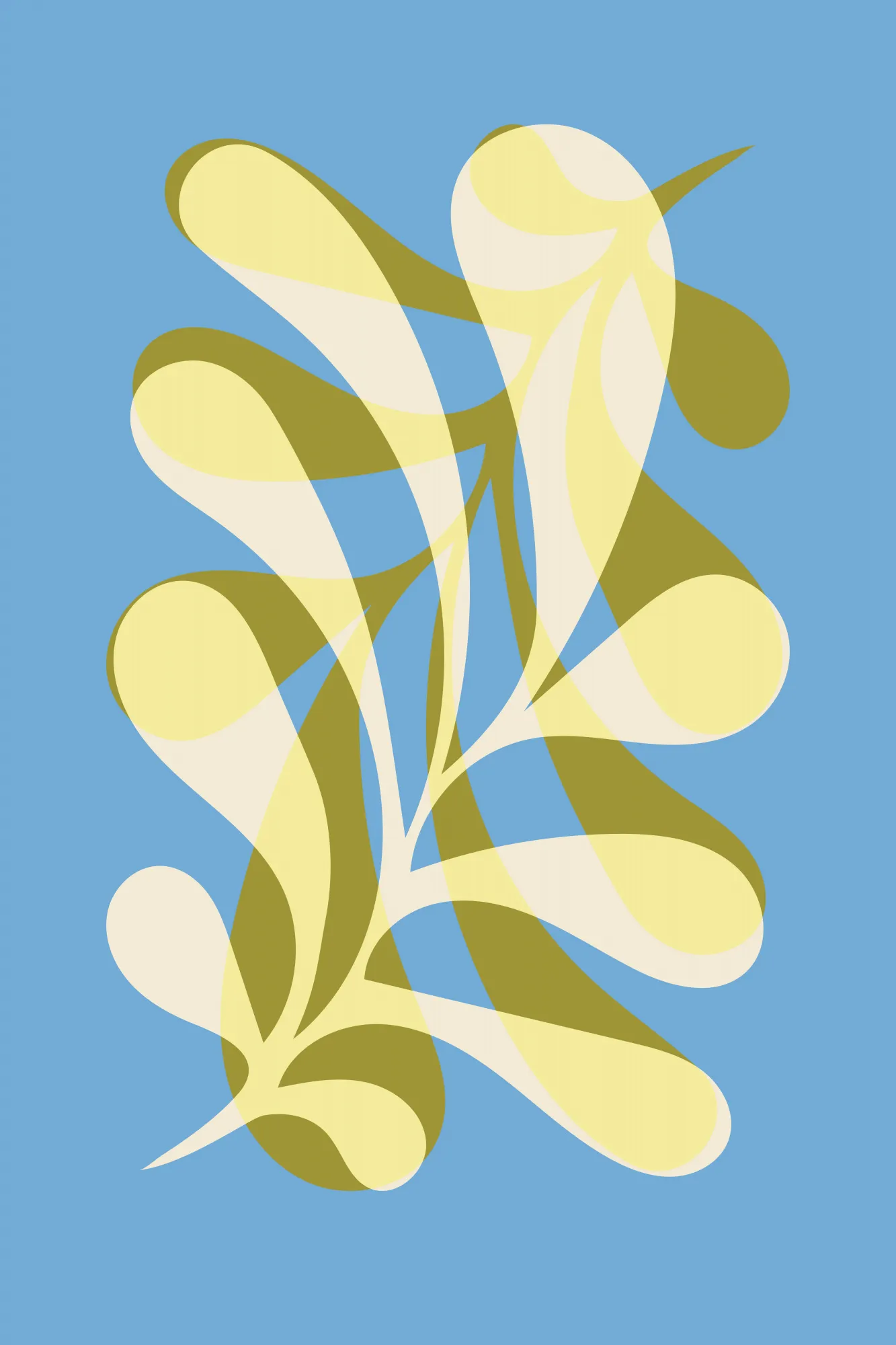 Blätterspiel in blauen und grünen tönen