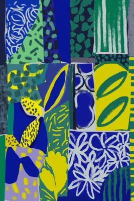 Vibrantes patchwork mit botanischen elementen