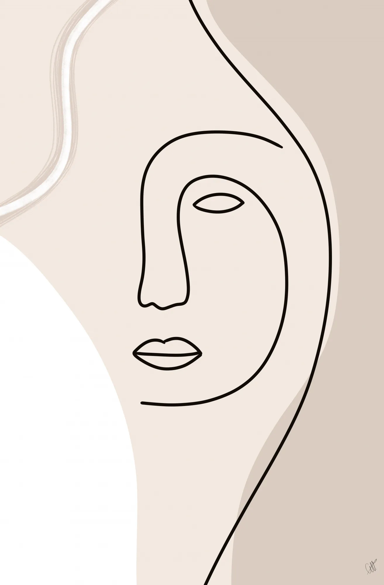 Line art porträt in beige und schwarz