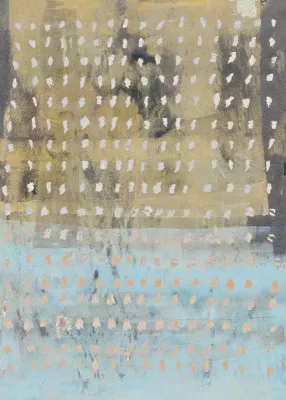 Contemporary abstract in yellow, taupe and light blue