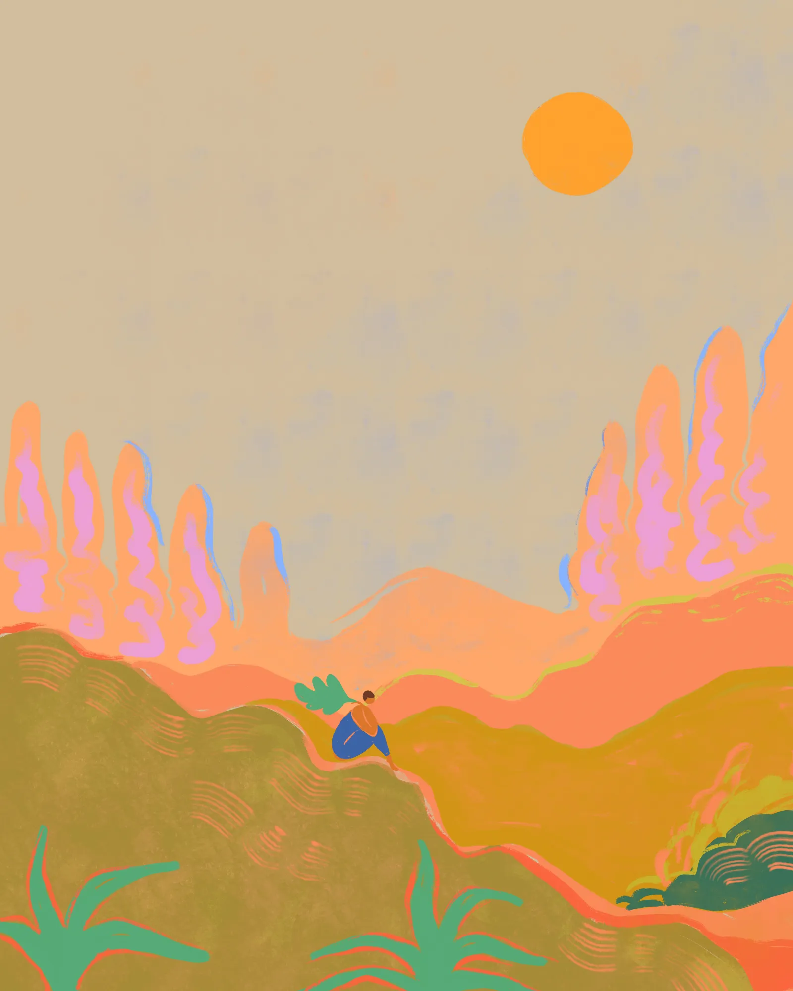 Weites offenes landschaftsbild in gelb