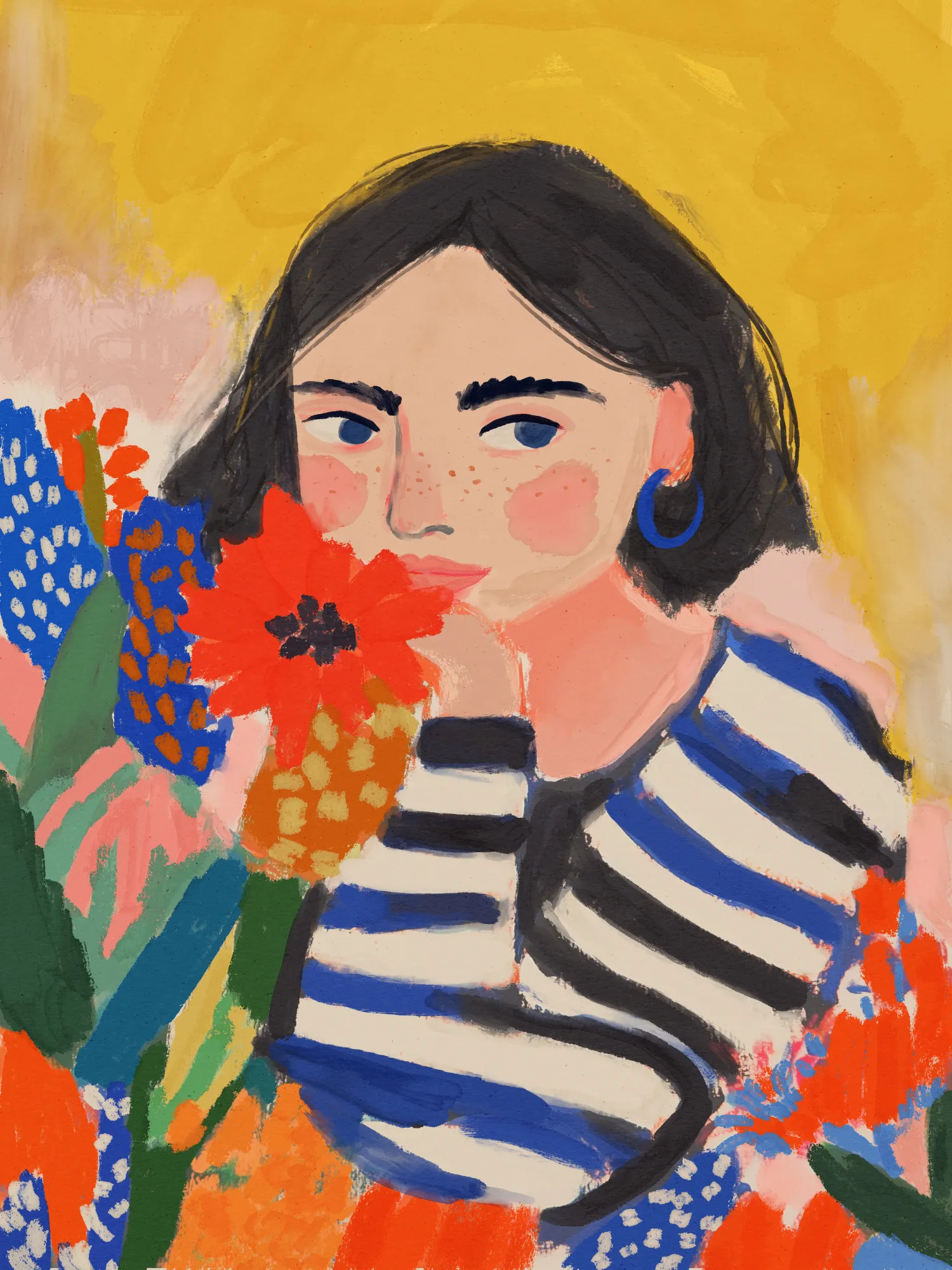 Gestreifte tagträume mit blumen im freien