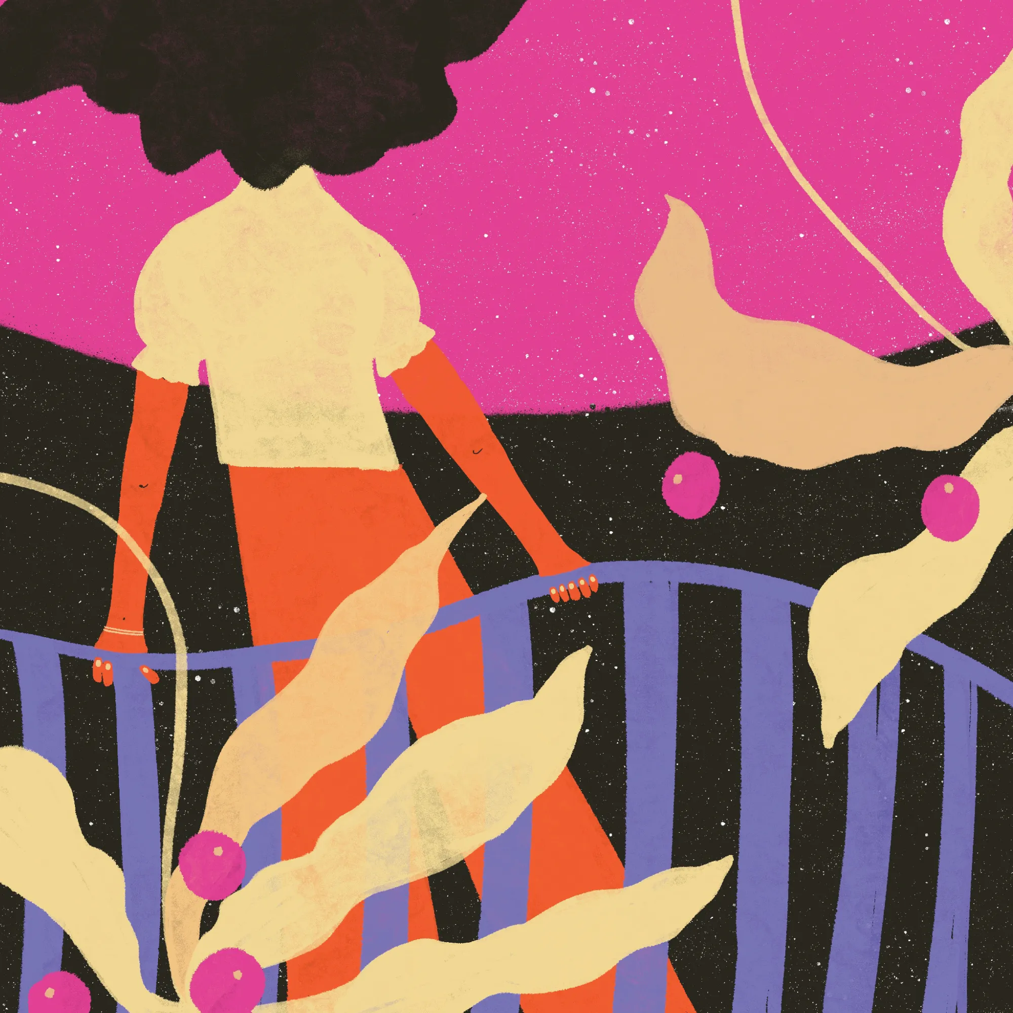 Waiting, feminine nächtliche szenerie in rosa und violett