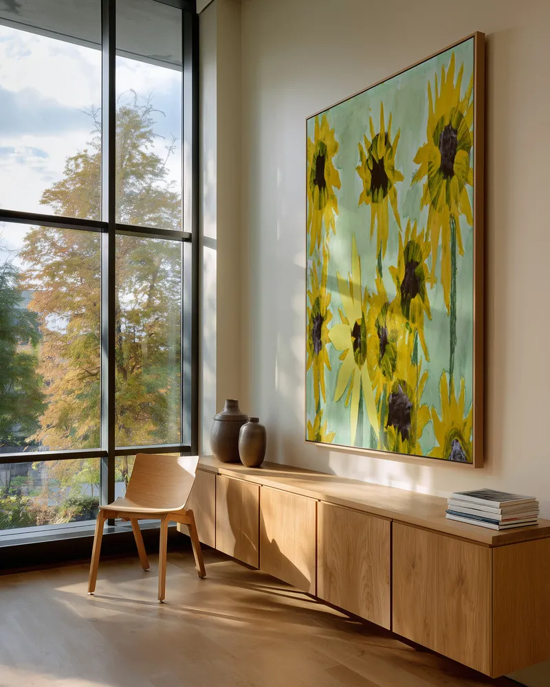 Sunflowers by jam, sommerliche landschaft in horizontalformat in interieur