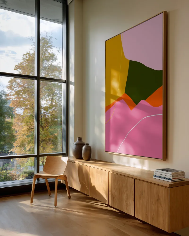 Vibrante wellen in sommerlichen farben in interieur