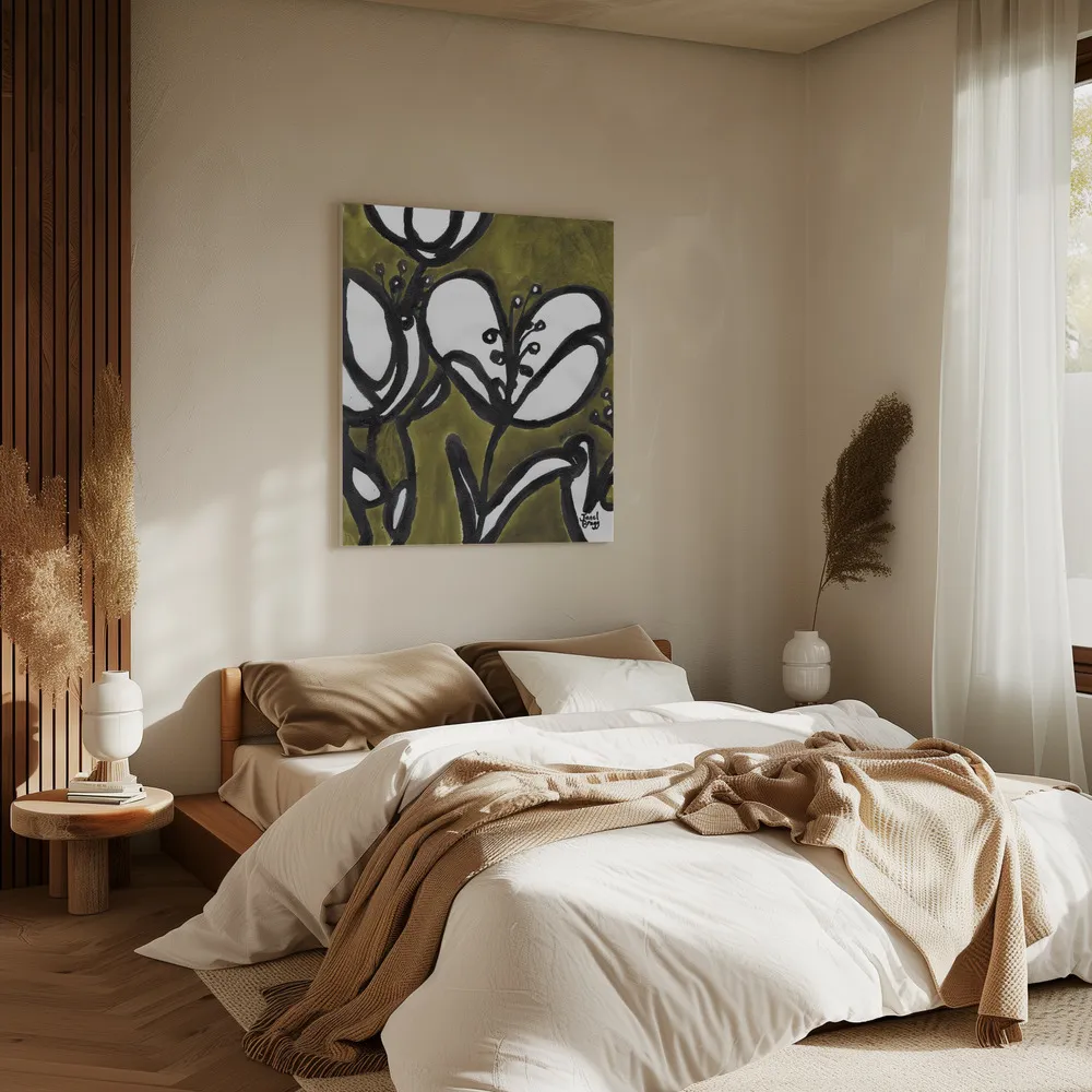 Floral With Tulips In Moss Green